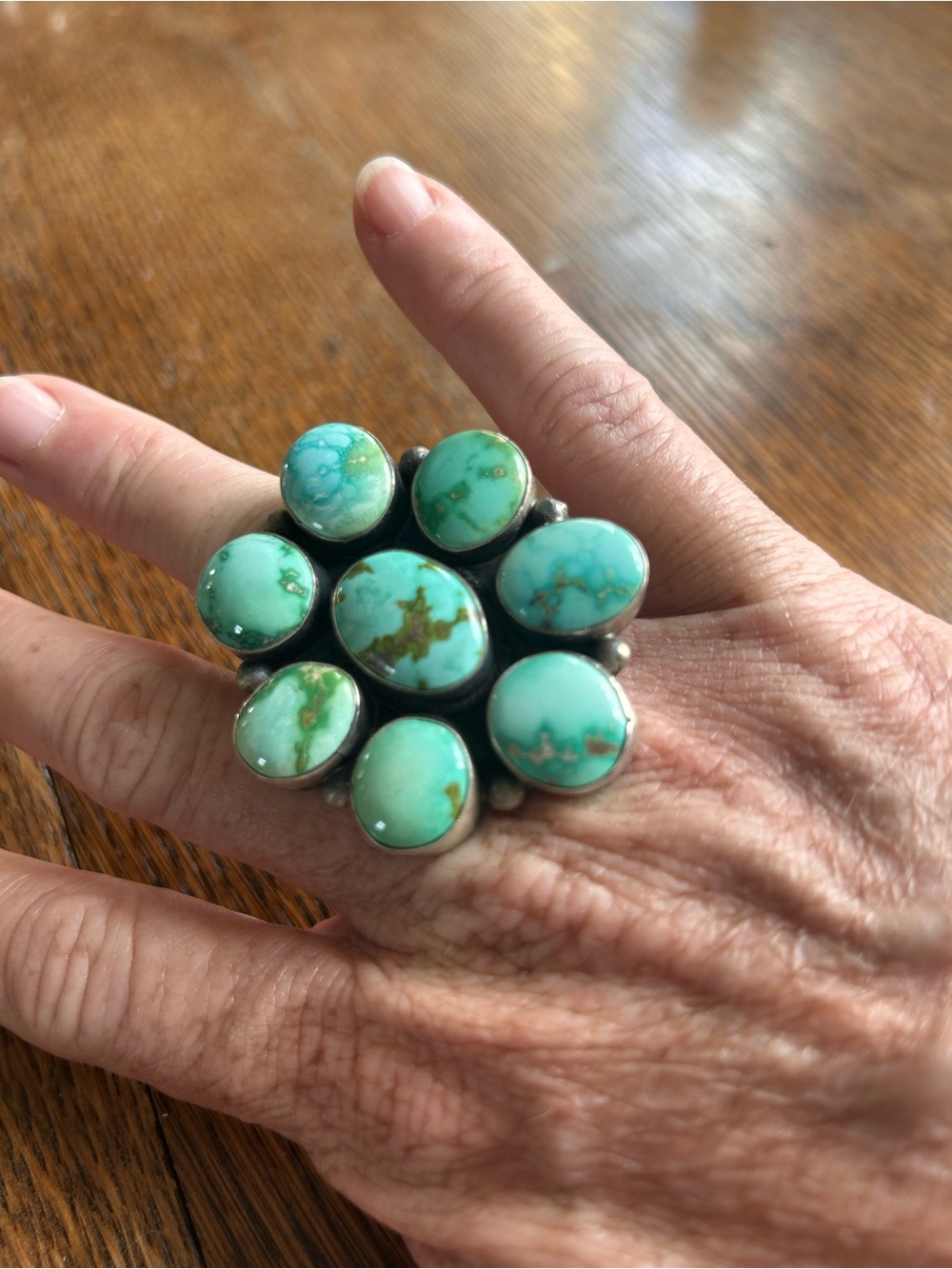Turquoise Cluster Statement Ring - Green-Blue Stones